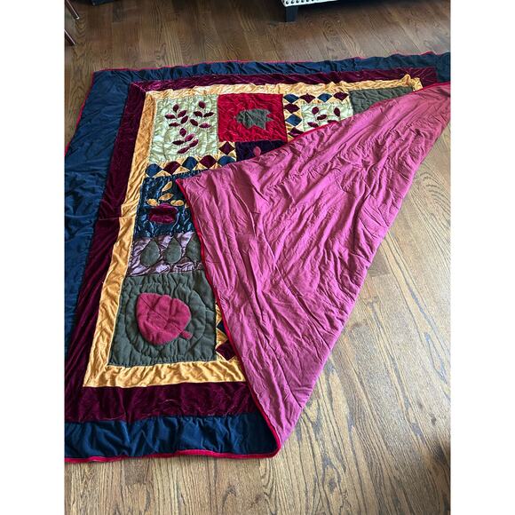 Queen sized Quilted comforter satin felt velvet one side cotton artsy witchy - Picture 6 of 11